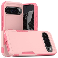 CSMART [Cs] Dual Layers Heavy Duty Rubber Armor Bumper Hard Case Cover for Google Pixel 9 / 9 Pro, Light In Pink