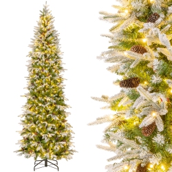 COSTWAY 9 Ft Flocked Christmas Tree With 1310 Pe Pvc Branch Tips 470 Warm Led Lights In White