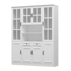 FAMAPY Large Buffet Pantry Cabinet With Glass Doors, Adjustable Shelves, And Ample Storage for Dining Room Or Kitchen (63" W X 15.7" D X 78.7" H)