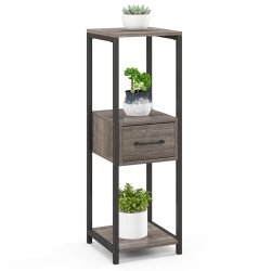 COSTWAY 1 Pack 3 Tier Tall Metal Plant Stand Indoor Plant Table With Drawer Anti-Tipping Devices
