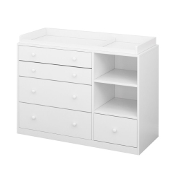 FAMAPY 5-Drawer Dresser With Open Shelving, Spacious Storage for Bedroom Or Nursery (47.2" W X 19.5" D X 36.1" H) In White