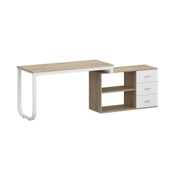 FAMAPY L-Shaped Office Desk \w Storage Shelves & Drawers, Modern Computer Desk \w Open Shelving for Home Office, (55.1" W X 41.3" D X 29.5" H) And