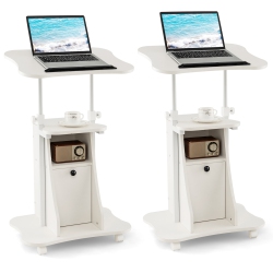 COSTWAY 2 PCs Mobile Podium Stand Office Laptop Cart With Storage Adjustable Height