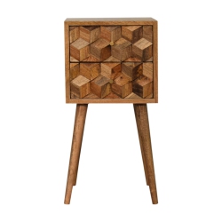 ARTISAN FURNITURE Solid Wood Mini Cube Carved 2 Drawer Nightstand In Oak - Ish Finish