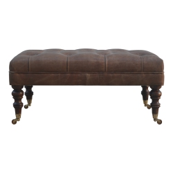 ARTISAN FURNITURE Buffalo Leather Ottoman In Walnut Finish