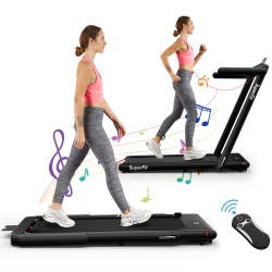 COSTWAY Superfit 2 In 1 Under Desk Treadmill, 2.5HP Folding Treadmills for Home Office W/smart App, Remote Control, Led Display, Bluetooth Speaker