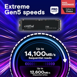 CRUCIAL New 2024 T705 4Tb PCie Gen5 Nvme M.2 SSD - Up to 14, 100 Mb/s - Game Ready - Internal Solid State Drive (PC) - +1Mo Adobe Cc - Ct4000T705SSD3