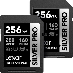 LEXAR Professional 256GB (2-Pack) Pro Sdxc Uhs-Ii Memory Card, C10, U3, V60, Full-HD & 4K Video, Up to 280Mb/s Read In Silver