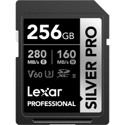 LEXAR 256GB Professional Pro Sdxc Memory Card, Uhs-Ii, C10, U3, V60, Full-HD & 4K Video, Up to 280Mb/s Read In Silver