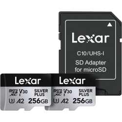 LEXAR 256GB (2-Pack) Professional Plus Microsdxc Memory Card, Uhs-I, C10, U3, V30, Full-HD & 4K Video, Up to 205/150 Mb/s Read/write In Silver