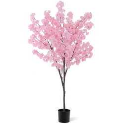 COSTWAY 6.5 Ft 1 PCs Tall Artificial Cherry Blossom Tree With 900 Flowers Cement-Filled In Pink