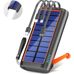 REEZAR 61200Mah Solar Charger, Built In Hand Crank 4 Cables, External Battery Pack Pd 15W Qc3.0 Fast Charging, Type C Input/output, Led Camping