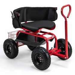 COSTWAY Rolling Garden Cart Height Adjustable Scooter With Swivel Seat & Toolstorage