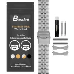 BANDINI 22MM Metal Watch Band for Samsung Galaxy Watch3, Gear 2, S3, Also Fits Garmin Vivoactive 4, Venu 2, 3, Forerunner - Tone In Silver
