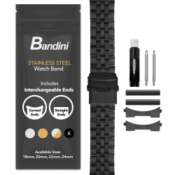 BANDINI 24MM Stainless Steel Watch Band for Suunto 9, 9 Baro, 7 And Spartan - Metal Watch Band for Diesel On Axial And Full Guard - In Black