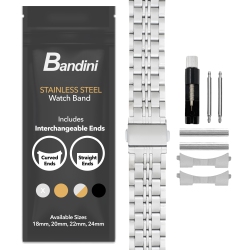BANDINI 22MM Metal Watch Band for Samsung Galaxy Watch3, Gear 2, S3, Also Fits Garmin Vivoactive 4, Venu 2, 3, Forerunner - Tone In Silver