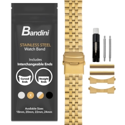 BANDINI 20MM Metal Watch Band for Samsung Galaxy Watch6 5 4, Active, Also Fits Garmin Vivoactive 5, Vivomove 3, 1, Venu Sq - Tone In Gold