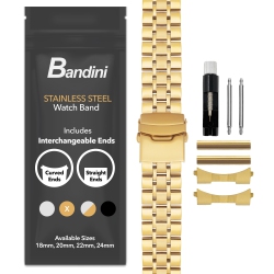 BANDINI 22MM Metal Watch Band for Samsung Galaxy Watch3, Gear 2, S3, Also Fits Garmin Vivoactive 4, Venu 2, 3, Forerunner - Tone In Gold