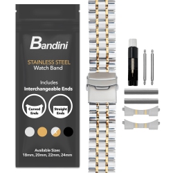BANDINI 22MM Metal Watch Band for Samsung Galaxy Watch3, Gear 2, S3, Also Fits Garmin Vivoactive 4, Venu 2, 3, Forerunner - Two-Tone In Multicolor