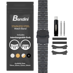BANDINI 18MM Stainless Steel Metal Watch Band, Universal Smartwatch Band - In Black