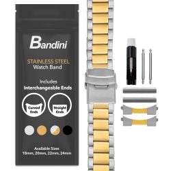 BANDINI 24MM Stainless Steel Watch Band for Suunto 9, 9 Baro, 7 And Spartan - Metal Watch Band for Diesel On Axial And Full Guard -Two-Tone
