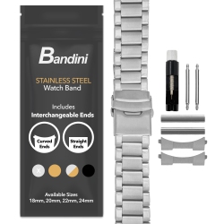 BANDINI 24MM Stainless Steel Watch Band for Suunto 9, 9 Baro, 7 And Spartan - Metal Watch Band for Diesel On Axial And Full Guard - Tone In Silver