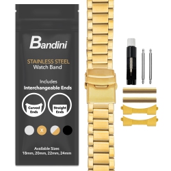 BANDINI 24MM Stainless Steel Watch Band for Suunto 9, 9 Baro, 7 And Spartan - Metal Watch Band for Diesel On Axial And Full Guard - Tone In Gold