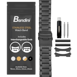 BANDINI 24MM Stainless Steel Watch Band for Suunto 9, 9 Baro, 7 And Spartan - Metal Watch Band for Diesel On Axial And Full Guard - In Black