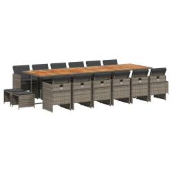 VIDAXL 17 Piece Garden Dining Set With Cushions Poly Rattan In Grey