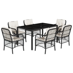 VIDAXL 7 Piece Garden Dining Set With Cushions Poly Rattan In Black