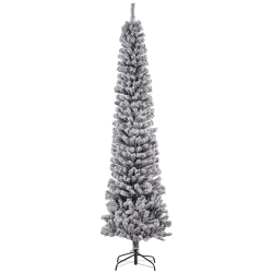HOMCOM 7.5Ft Snow Flocked Pencil Christmas Tree, Artificial Slim Xmas Tree With Realistic Branch Tips, Folding Metal Stand In Black