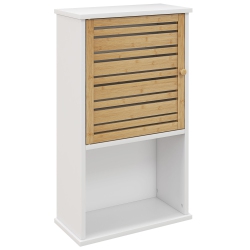 HOMCOM Bathroom Wall Cabinet With Bamboo Slat Door, Wall Mounted Bathroom Cabinet With Storage, Adjustable Shelf In White