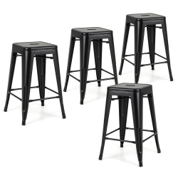 GYMAX 24" Metal Bar Stools Set Of 4 W/ Square Seat Patio Bar Stools Home Kitchen