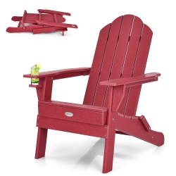 GYMAX Patiojoy Folding Patio Adirondack Chair Weather Resistant Cup Holder Yard In Red