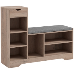 HOMCOM Shoe Bench With Seating Cushion, Entryway Bench With Adjustable Shelves, Drawer, 6 Open Compartments And Table Top for Hallway, Living Room