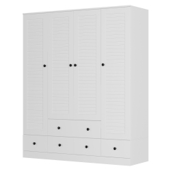 FAMAPY Modern 4-Door Wardrobe With Adjustable Shelves And Multiple Drawers (70.5" H X 59" W X 19" D) In White