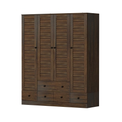FAMAPY Modern 4-Door Wardrobe With Adjustable Shelves And Multiple Drawers (70.5" H X 59" W X 19" D) In Dark Brown