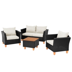 COSTWAY 4 PCs Wicker Patio Furniture Set With Removable Cushions Storage Coffee Table