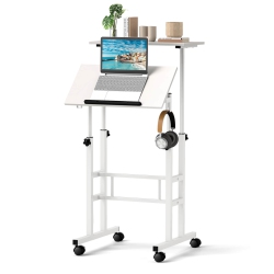COSTWAY Mobile Standing Desk Rolling Adjustable Laptop Cart Home Office
