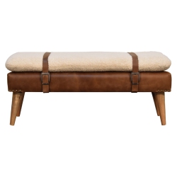 ARTISAN FURNITURE Boucle Buffalo Hide Leather Bench In Oak-Ish Finish