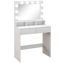 HOMCOM Makeup Vanity Desk With Lighted Mirror, Vanity Table With Drawers, 3 Lighting Modes, 10 Bulbs, Modern Dressing Table for Bedroom In White
