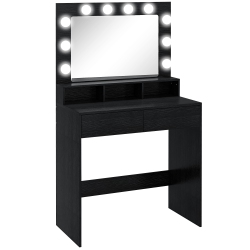HOMCOM Makeup Vanity Desk With Lighted Mirror, Vanity Table With Drawers, 3 Lighting Modes, 10 Bulbs, Modern Dressing Table for Bedroom In Black