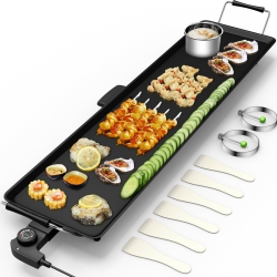 COSTWAY 35" Electric Griddle Teppanyaki Grill, Nonstick Extra Large Cooking Plate for Pancake Barbecue, Indoor Outdoor Table Top Grill \w Adjustable