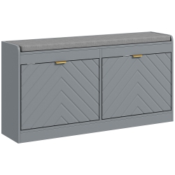 HOMCOM Shoe Bench, Entryway Bench With 2 Flip Drawers, Seating Cushion And 4 Vents for 8 Pairs Of Shoes for Hallway, Living Room In Grey