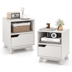 COSTWAY 2 PCs Nightstand Set Of 2 Sofa Side End Table With Storage Shelf & Drawer Space-Saving