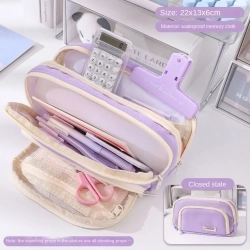NONE Pencil Pouch Portable Pencil Case Multi-Functional Large Capacity School Pencil Storage Bag Solid Color Pen Bag Boy Girl In Purple