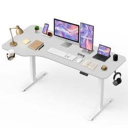 MOTIONGREY Adjustable Left L-Shaped Electric Standing Desk \w Memory Settings - 63"x24" Top Frame Ergonomic Desk for Home And Office - \w Cup