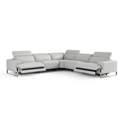 VALENCIA Melania Top Grain Leather L-Shape Reclining Sectional Sofa, Light In Grey