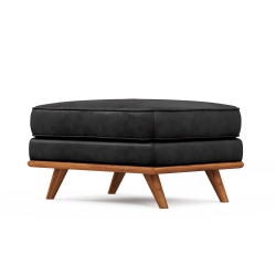 VALENCIA Artisan Top Grain Leather Ottoman In Black