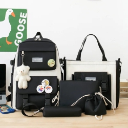 SUPERSHIELD Girl's School Backpack for Middle School Students Ins Style Canvas Waterproof Gift Handbag Pen Bag Wallet School Bag Set